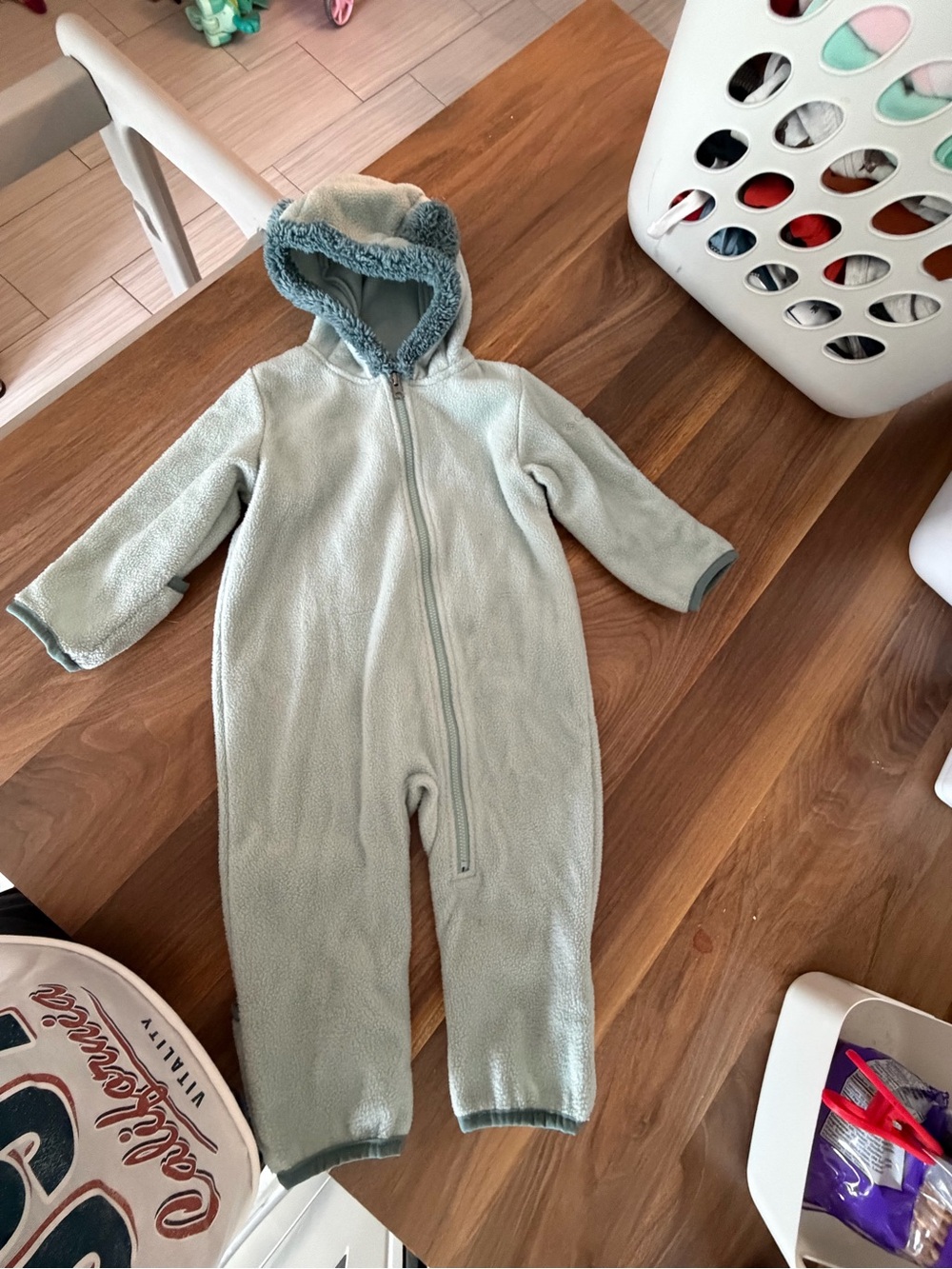 Columbia 6-12 months Soft Hooded Fleece One-Piece in Light Sage for Kids